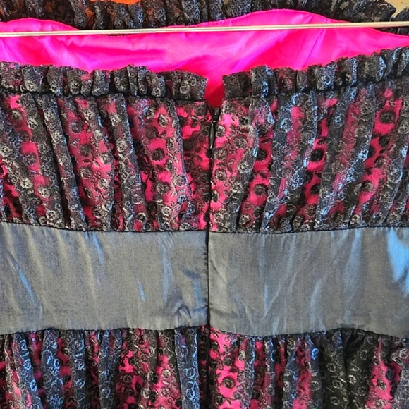 BETSEY JOHNSON Y2k Strapless Black Lace Hot Pink Satin Slip Zip Mini Dress - Picture 14 of 16